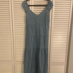 Light denim maxi dress with tie bow back